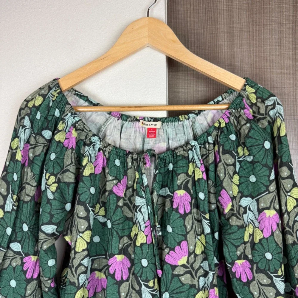 Marine Layer Green Floral Tiana Crop Top & Midi Tiered Skirt Set Cotton Size M/L
